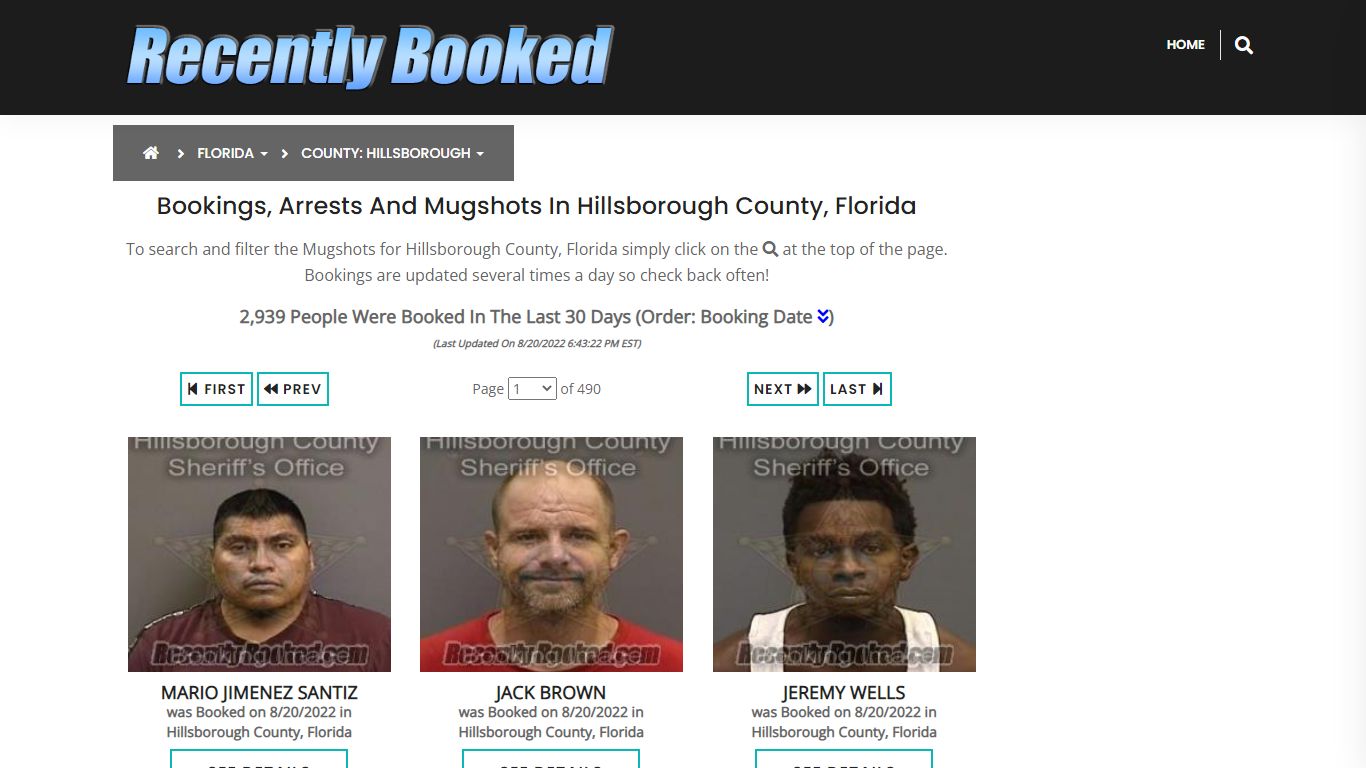 Bookings, Arrests and Mugshots in Hillsborough County, Florida